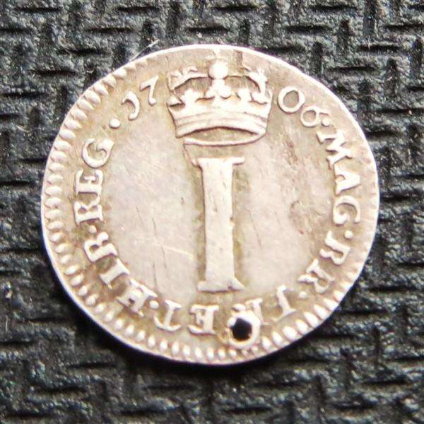 1706 Queen Anna GB 1 Penny - Holed - Silver