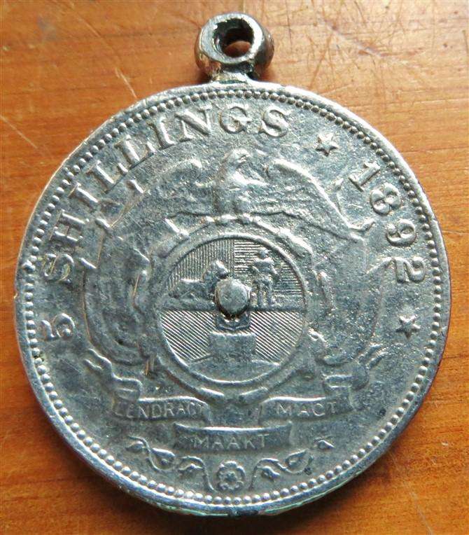 1892 ZAR 5 Shillings Crown Trench Art Pendant - Polished