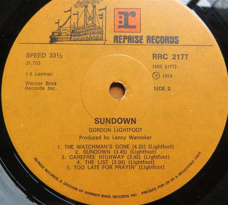 Gordon Lightfoot - Sundown - Vintage LP - VG