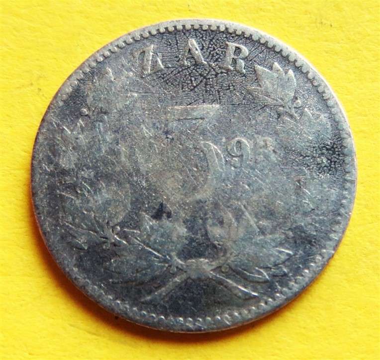1893 ZAR 0.925 Silver 3d Three Pence Coin