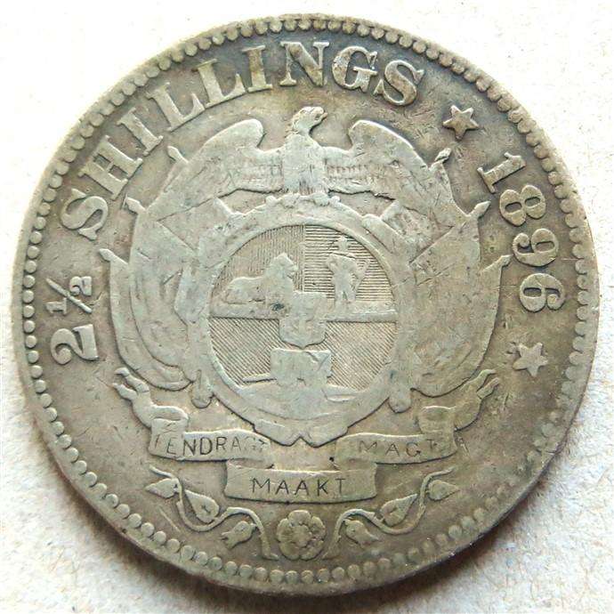 1896 ZAR Half Crown 2/6 Shillings - Silver 92.5%
