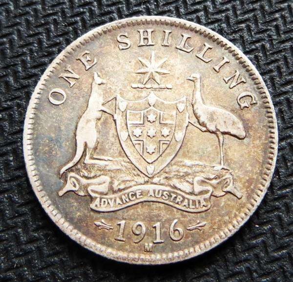 1916(M) Australia 1 Shilling Silver Coin
