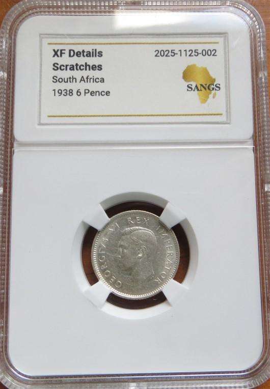 1938 SA Union Sixpence Silver 6d - XF Details