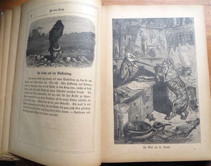German Antique Aesop Fables Illustrated - Ernest Brisset - 3 pages loose