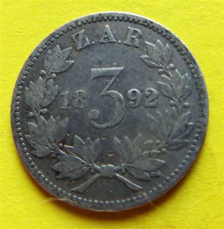 1892 ZAR 0.925 Silver 3d Three Pence Coin