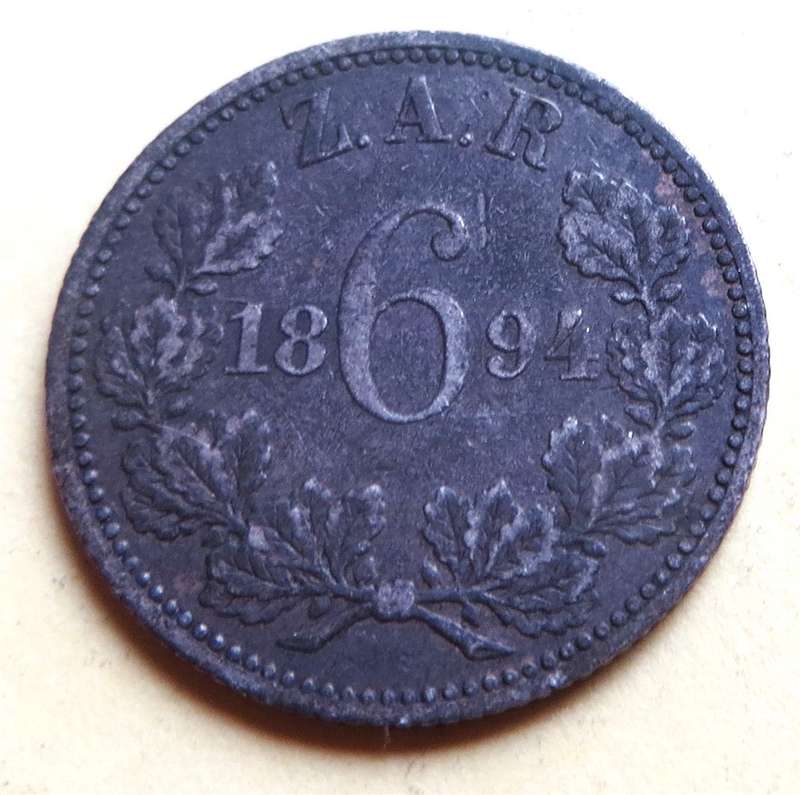 ZAR 1894 6d Sixpence SILVER 0.925