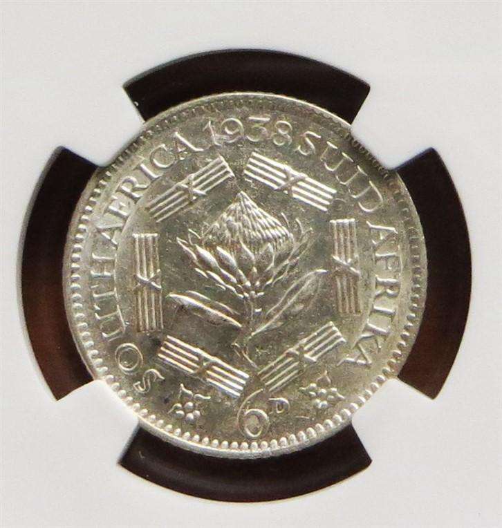 1938 SA Union Sixpence Silver 6d - XF Details
