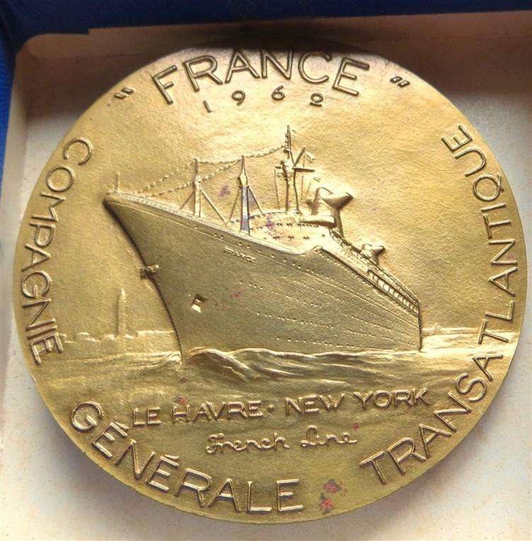 1962 Large 70gr 53mm Medallion - France Ship maiden Voyage - Le Havre New York French Line