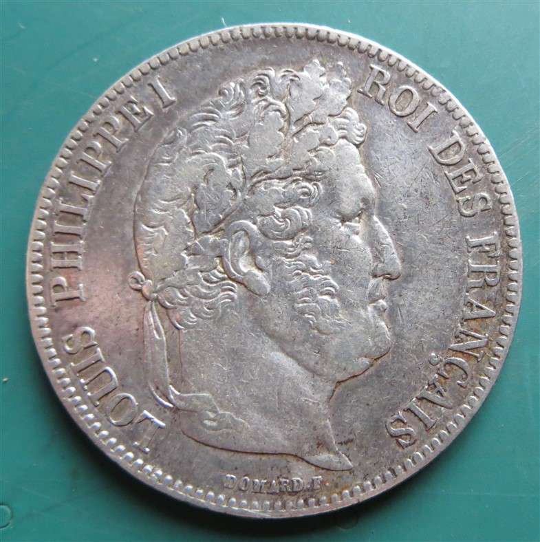 1834 France 90% 24.7gr Silver 5 Francs Crown Louis Philippe