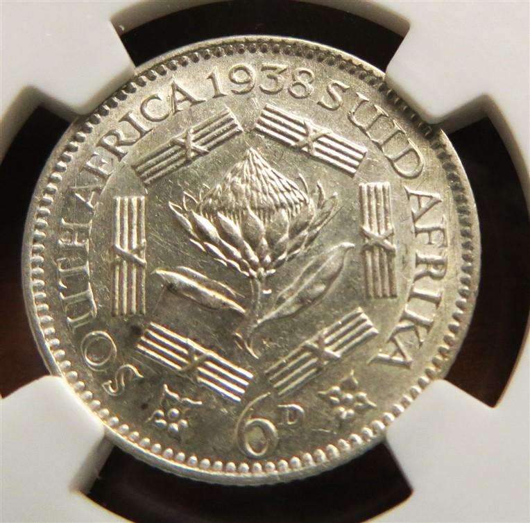 1938 SA Union Sixpence Silver 6d - XF Details