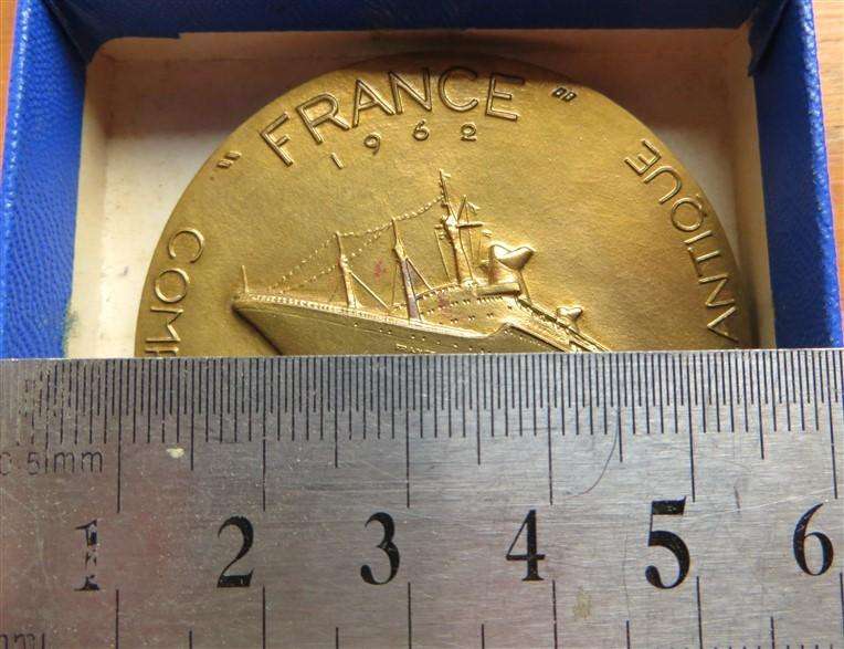 1962 Large 70gr 53mm Medallion - France Ship maiden Voyage - Le Havre New York French Line