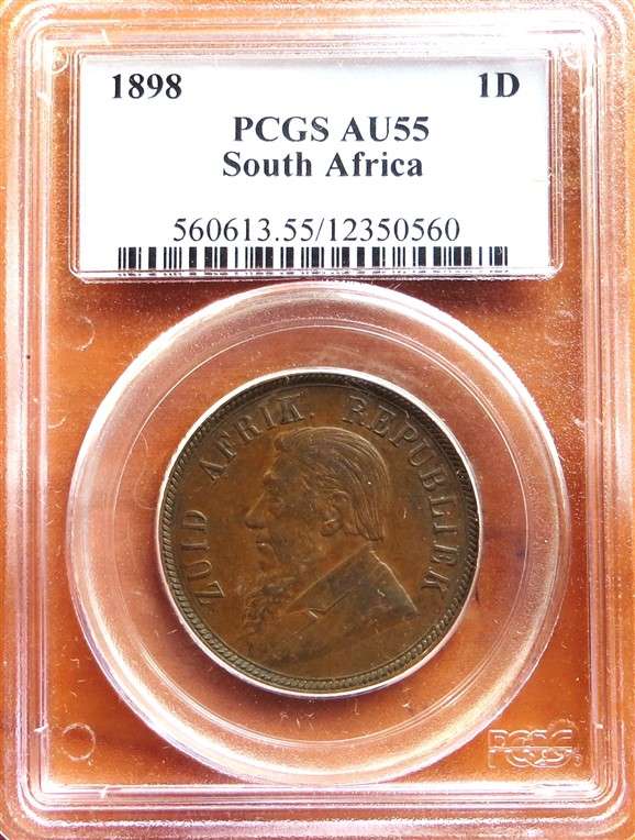 ZAR 1898 1d Penny Graded PCGS AU55