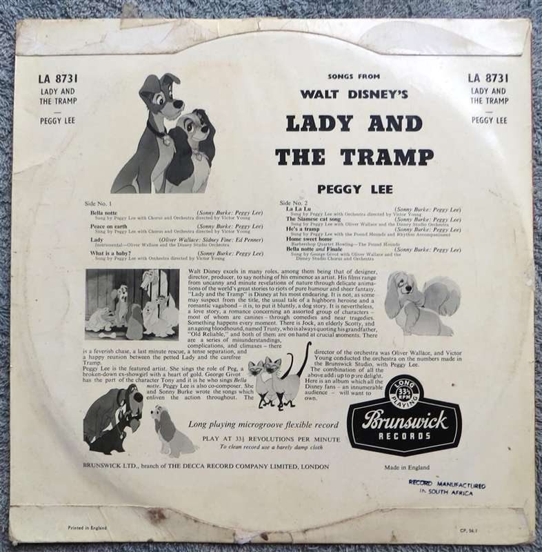 Walt Disney - lady and the Tramp Vintage Vinyl LP - VG