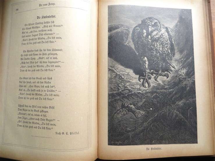 German Antique Aesop Fables Illustrated - Ernest Brisset - 3 pages loose