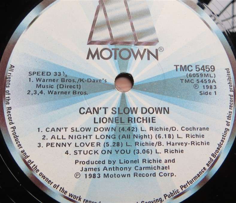 Lionel Richie - Can't Slow Down - Vintage LP - VG