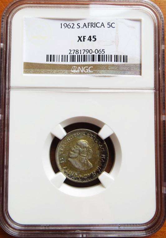 1962 SA Silver 5c NGC Graded XF45
