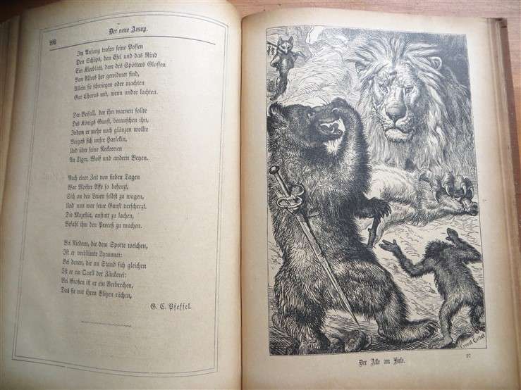 German Antique Aesop Fables Illustrated - Ernest Brisset - 3 pages loose