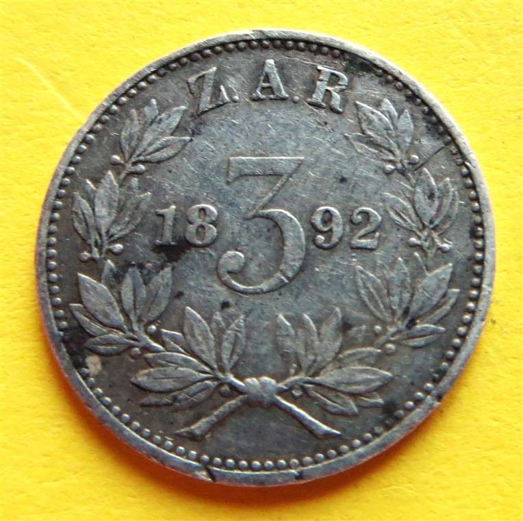 1892 ZAR 0.925 Silver 3d Three Pence Coin