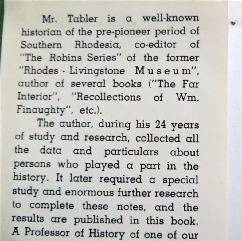 Pioneers of Rhodesia - E.C Tabler (1966) with Dustcover