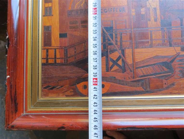 Vintage Large Framed marquetry Wood Inlay work
