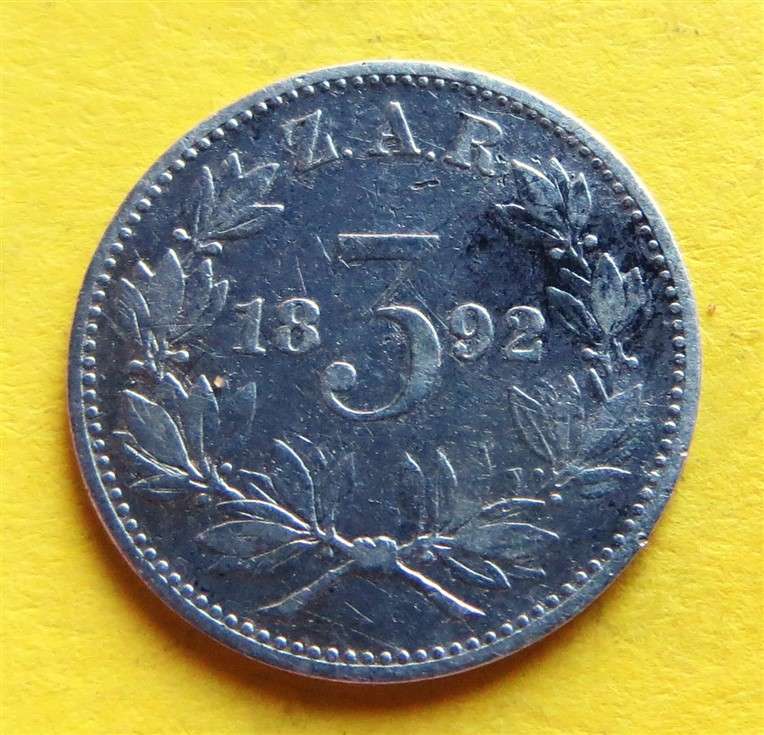 1892 ZAR 0.925 Silver 3d Three Pence Coin