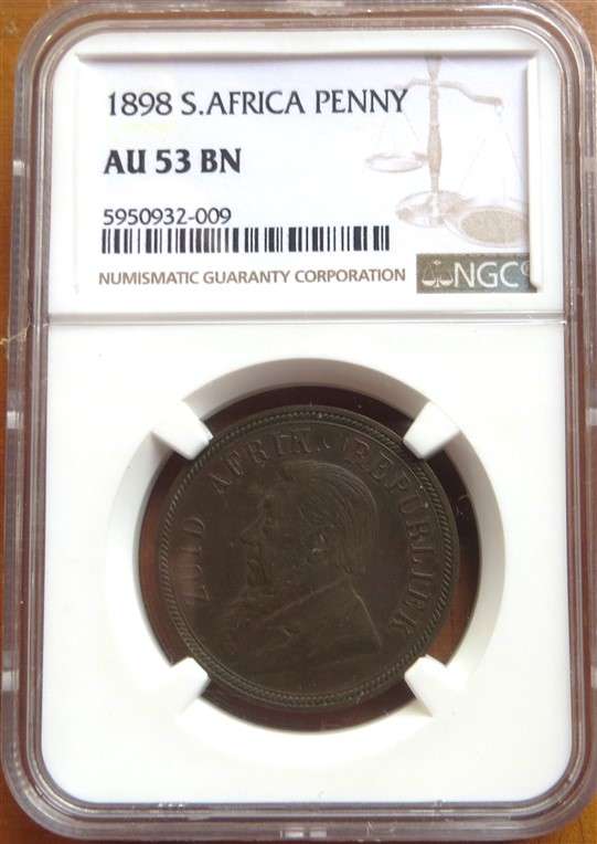 ZAR 1898 1d Penny Graded NGC AU53