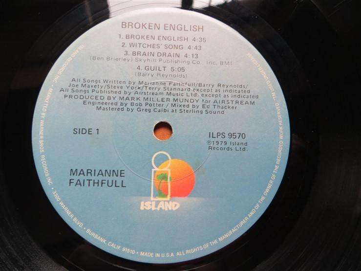 Marianne Faithful - Broken English - Vintage Vinyl LP Vinyl Poor / Cover VG