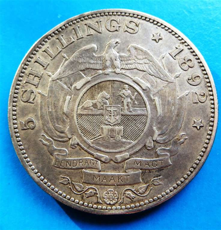 ZAR 1892 5 Shillings Double Shaft Silver Crown