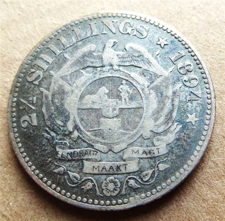 ZAR 1894 Silver 2/6 Half Crown