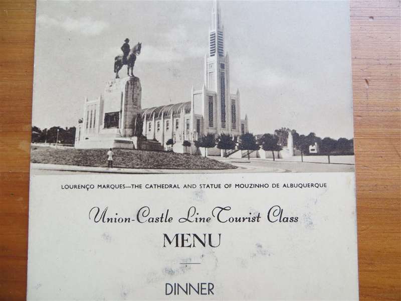1952 Union Castle Line Menu - Lourenco Marques - Warwick Castle