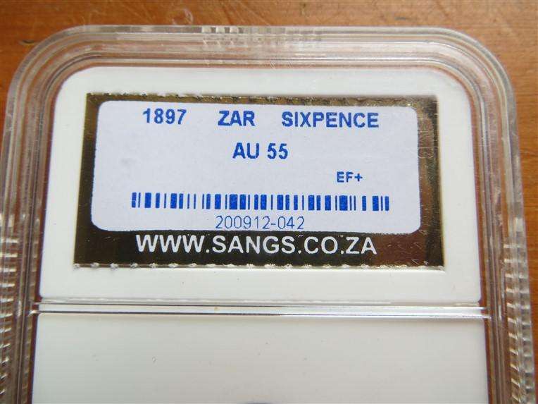 1897 ZAR Silver Sixpence 6d Graded AU55