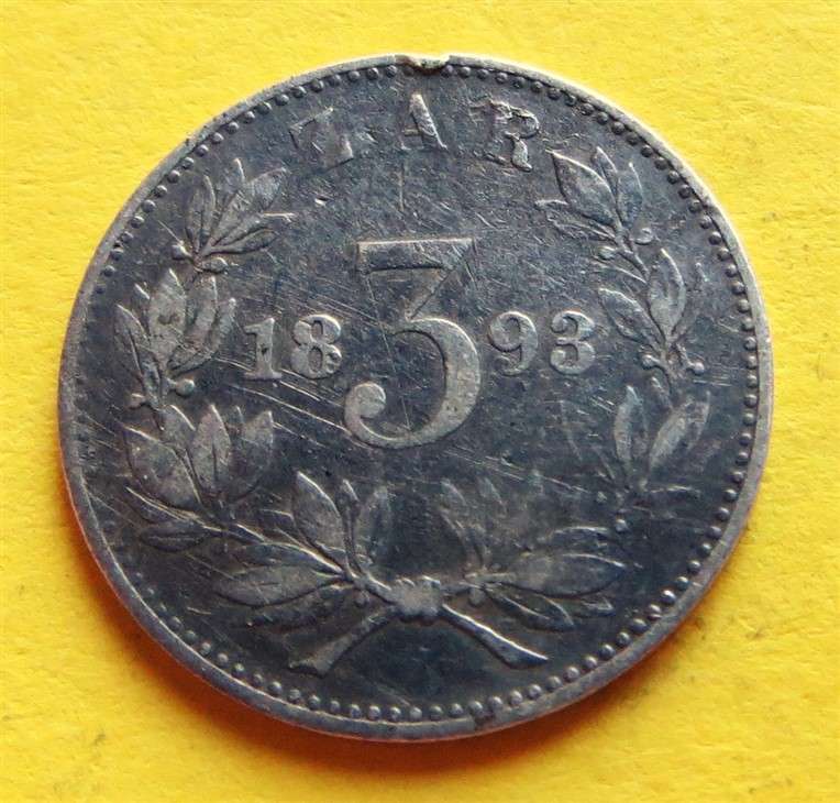 1893 ZAR 0.925 Silver 3d Three Pence Coin