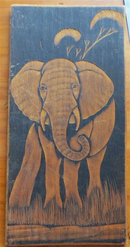 Elephant Carving on Wood 150mm x 290mm