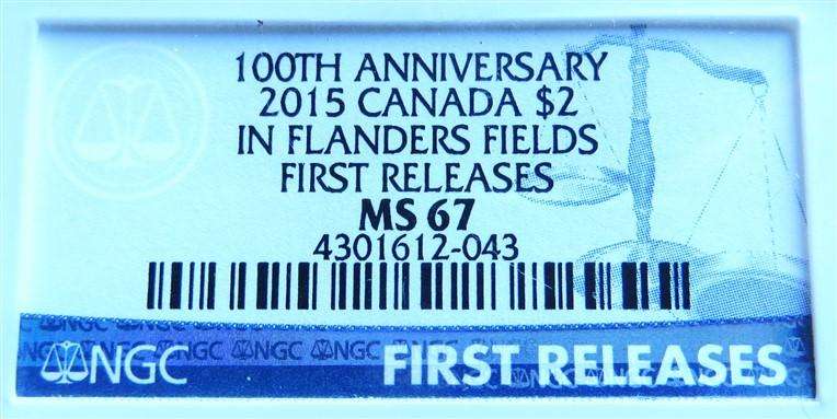 2015 Canada $2 100th Anniv. In Flanders Fields - MS67 NGC - First Release