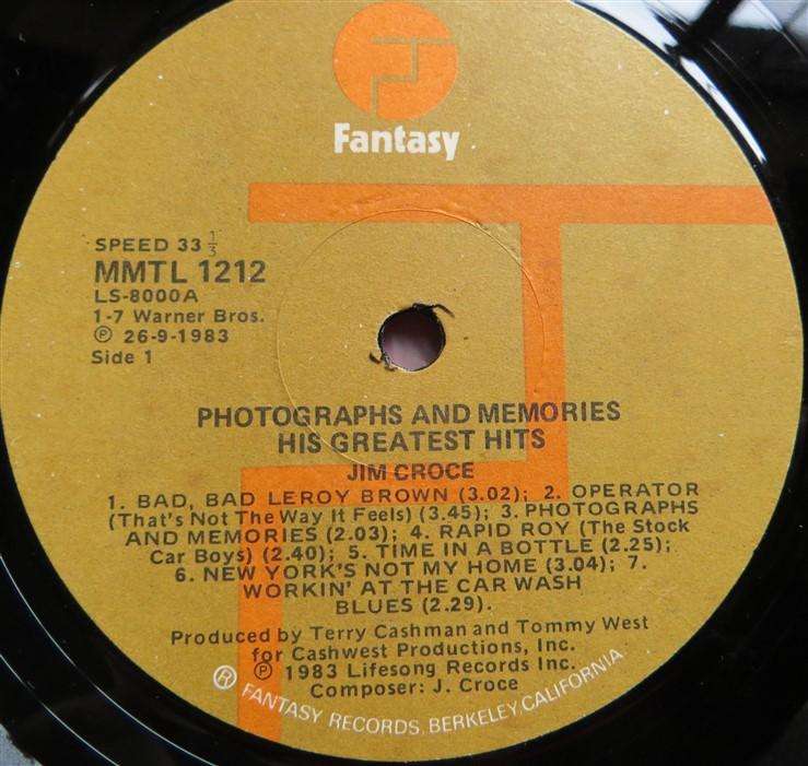 Jim Groce - Photographs & Memories - Vintage Vinyl LP Vinyl VG / Cover VG