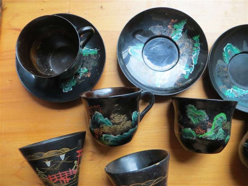 Vintage Japanese painted Cups Saucers Spoon