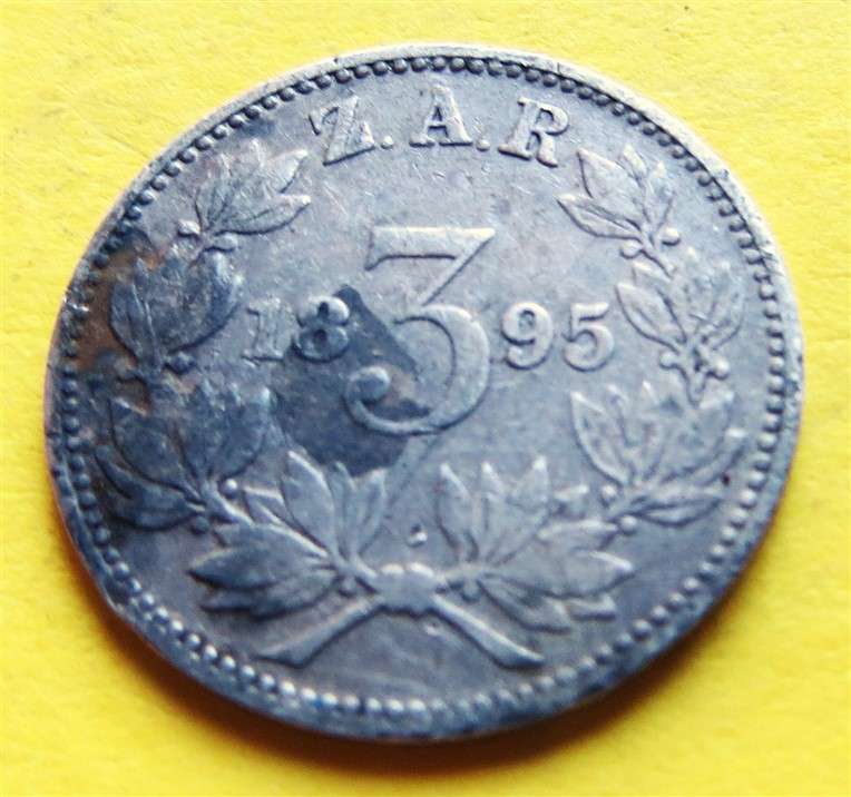 1895 ZAR 0.925 Silver 3d Three Pence Coin