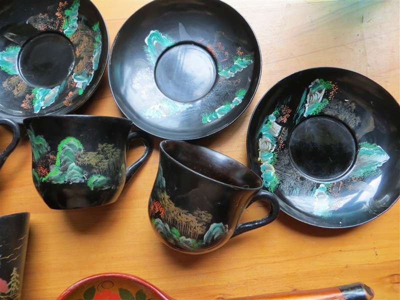 Vintage Japanese painted Cups Saucers Spoon