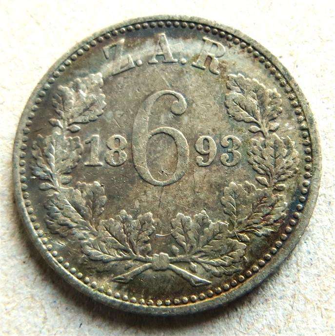1893 ZAR 6d Sixpence - Silver 92.5%