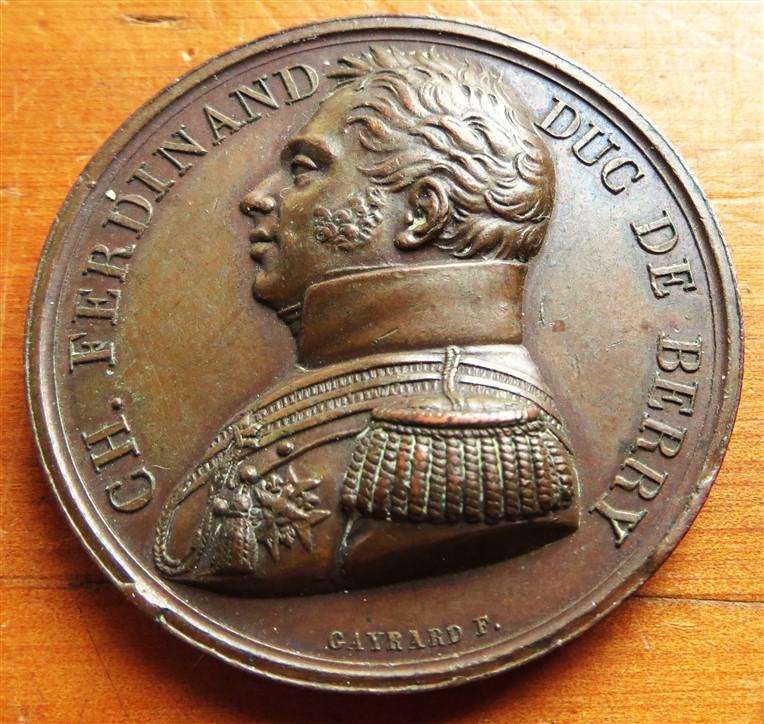 1820 France 41gr 41mm Medallion - Assassination of Ferdinand, Duc de Berry