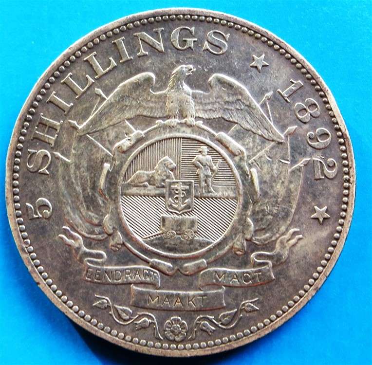 ZAR 1892 5 Shillings Single Shaft Silver Crown - See Condition