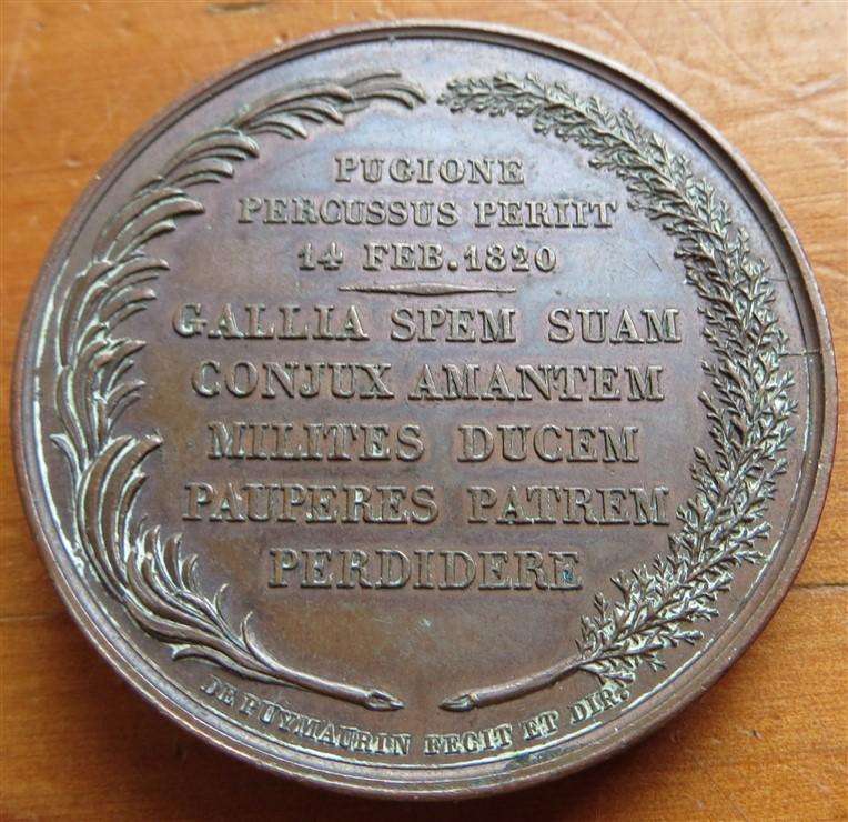 1820 France 41gr 41mm Medallion - Assassination of Ferdinand, Duc de Berry
