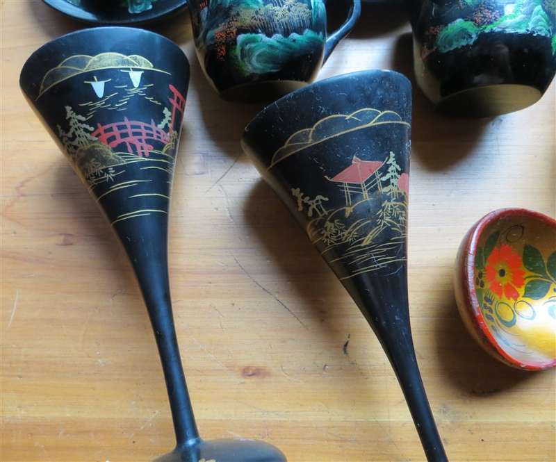 Vintage Japanese painted Cups Saucers Spoon