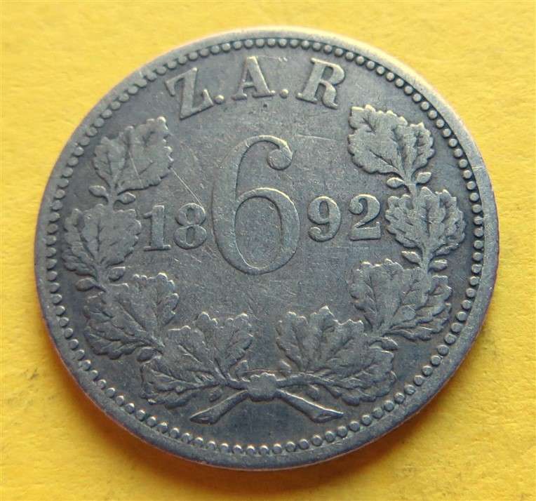 1892 ZAR 0.925 Silver 6d Six Pence Coin