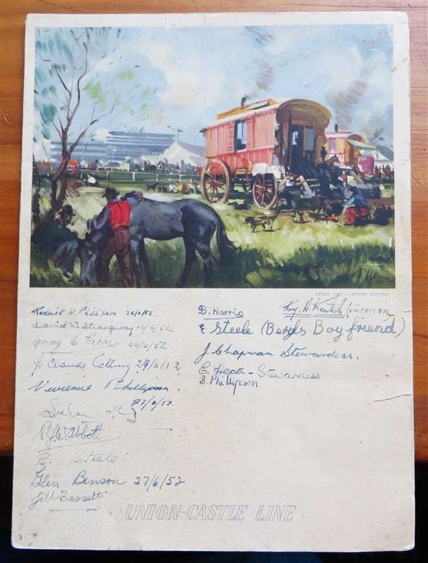 1952 Union Castle Line Menu - Autographed - Warwick Castle