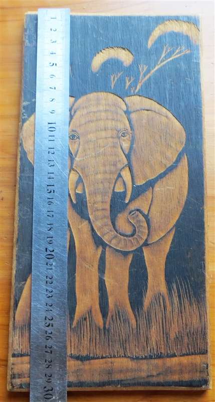 Elephant Carving on Wood 150mm x 290mm