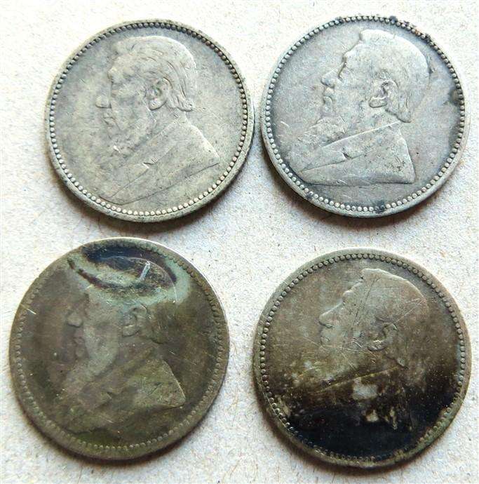 4 x 1894+1896 ZAR 6d Sixpence - Silver 92.5% - Bid per Each coin