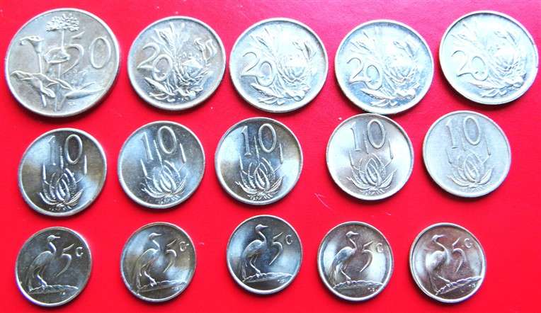 15 x RSA 50c/20c/10c/5c Coins with Luster - 1 Bid for All