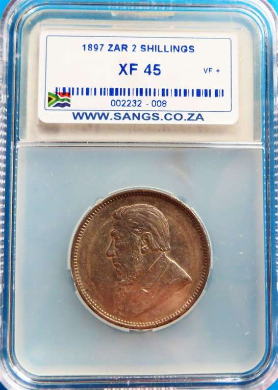 ZAR 1897 2 Shillings Florin Silver SANGS XF45