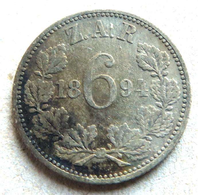 1894 ZAR 6d Sixpence - Silver 92.5%